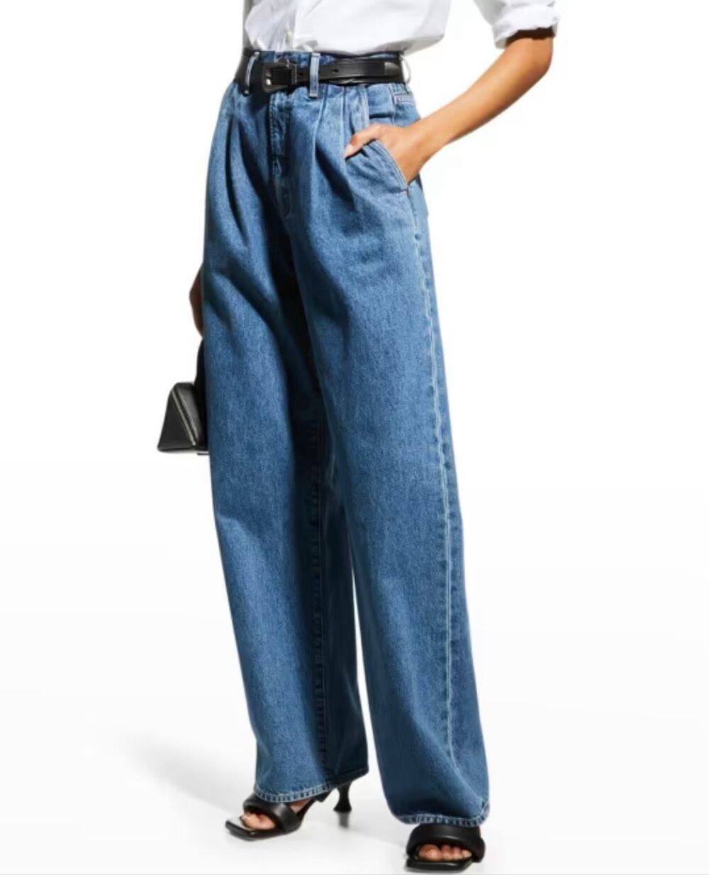 Goldsign Dark Wash High Rise Wide Leg Jeans 34” Waist Made in USA